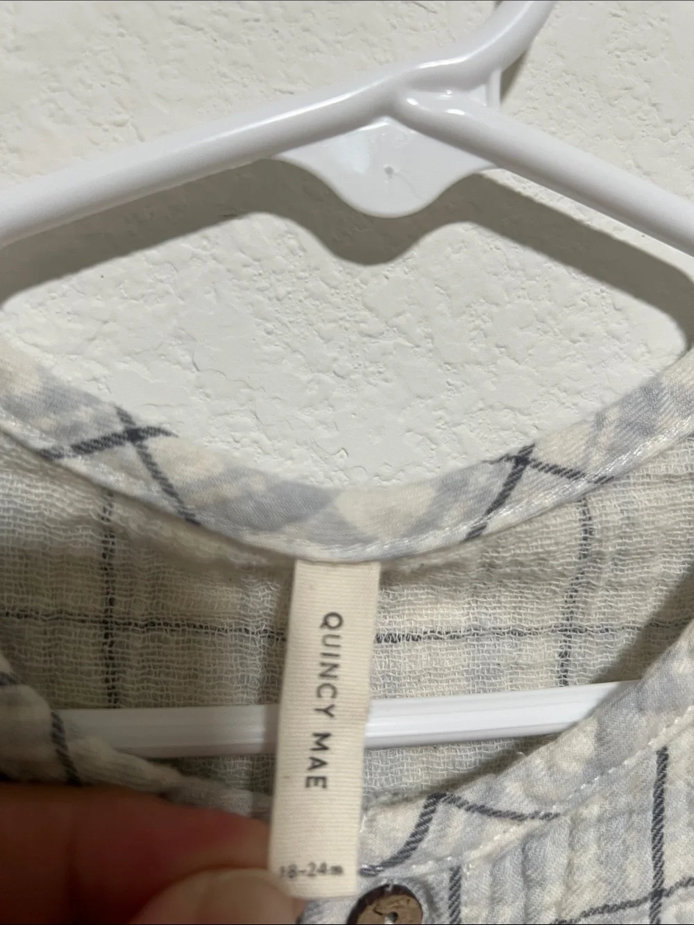Quincy Mae 18-24 mos Light Gray Plaid Button Romper organic cotton